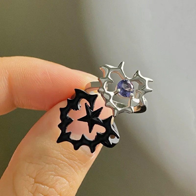 Soft rings with rose-cut stones for finger glow -Wholesale Thorn Love Pentagram Zircon Open Finger Alloy Ring