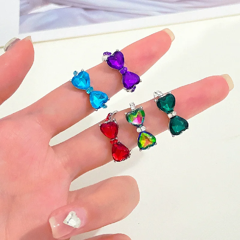 Soft rings with rose-cut stones for finger glow -Wholesale Zircon Bow Alloy Rings