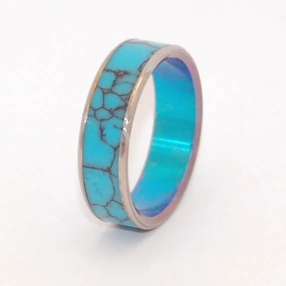 Quartz rings with clear stones for finger elegance -You And Me | Men's Turquoise & Anodized Titanium Wedding Ring