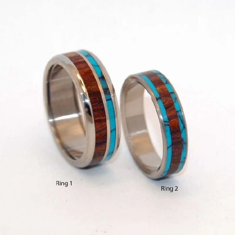 Rings featuring hematite for dark gemstone finger glow -You Can See Me (Pop A Top) And Dock | Stone And Wood Titanium Wedding Ring Set