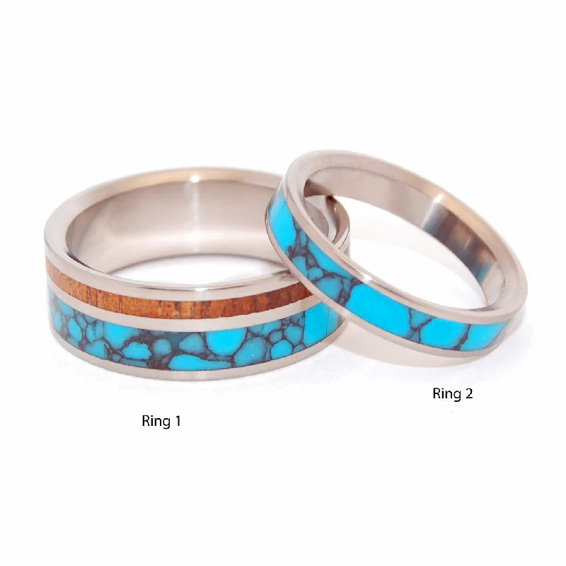 Elegant rings perfect for adding sparkle to outfits -You Can See Me | Turquoise Stone & Koa Wood - Turquoise Wedding Ring Set