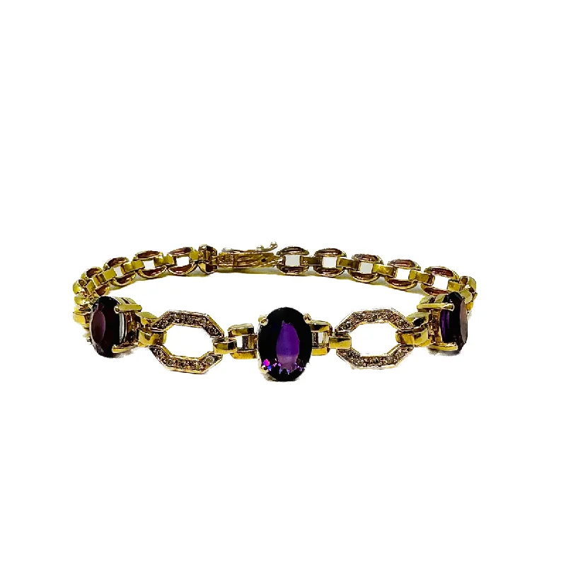 Adjustable friendship bracelets for personalized gifts or casual, stylish wear -18K Gold Bracelet with Amethyst and Diamonds