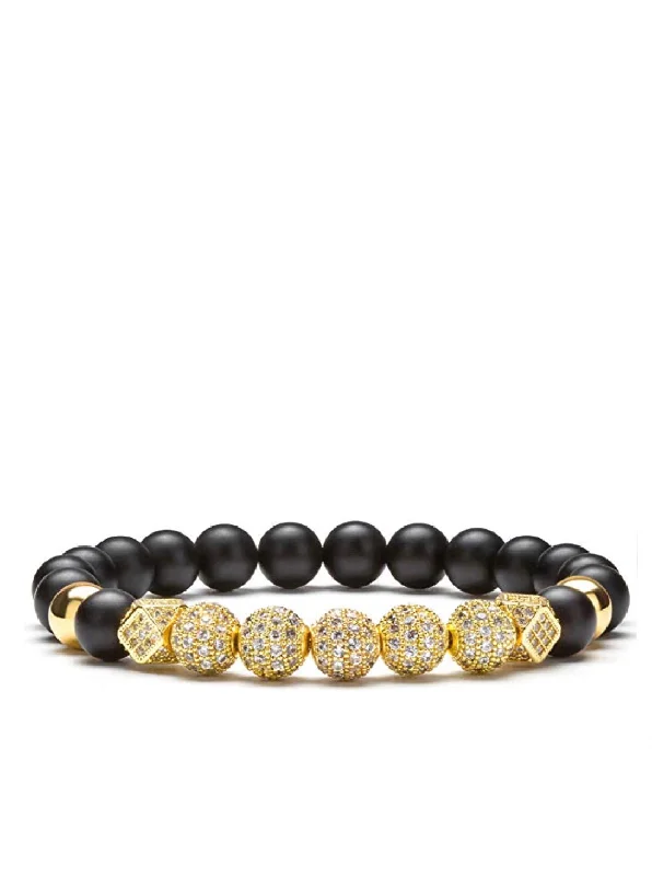 Elegant gold bracelets for women with simple, minimalist designs and elegance -18k Matte Gold Onyx Multi Cz Bracelet