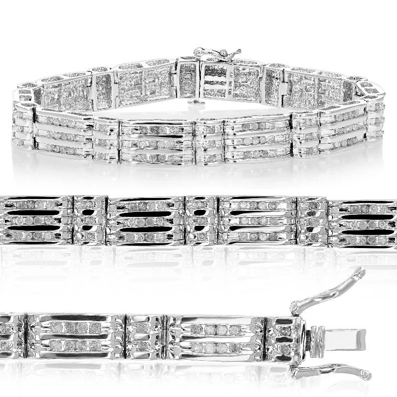 Modern geometric bangles with clean lines and unique shapes for contemporary style -2 cttw Men's Diamond Bracelet .925 Sterling Silver with Rhodium 7 Inch 20 Grams