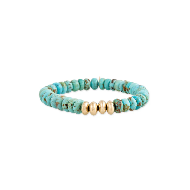 Pearl-studded bangles for a sophisticated, feminine accessory for special events -4 GOLD BEADS + TURQUOISE BEADED STRETCH BRACELET