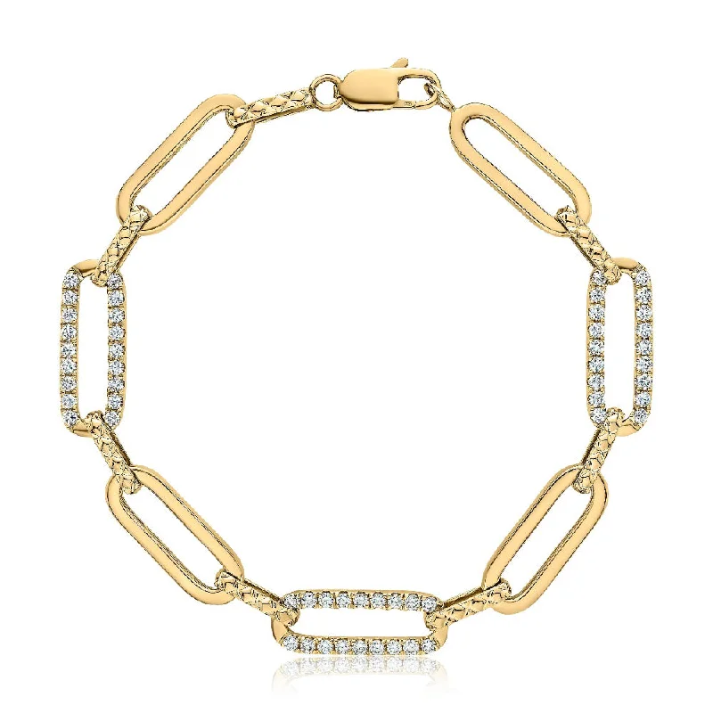 Bold geometric bangles for women who love contemporary, edgy jewelry designs -A. Jaffe 14k Alternating Diamond Studded Paper Clip Chain Bracelet