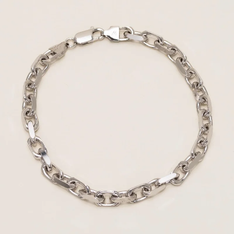 Stackable silver bangles for a coordinated and trendy layered jewelry look -Anchoro Link Bracelet in Sterling Silver (9 inches and 5.9mm wide)