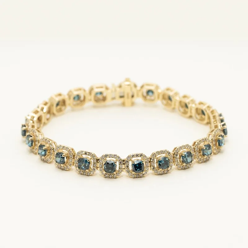 Handmade charm bracelets with personalized charms for a one-of-a-kind gift -Blue Diamond Halo Tennis Bracelet in 14kt Yellow Gold (9 1/2ct tw)