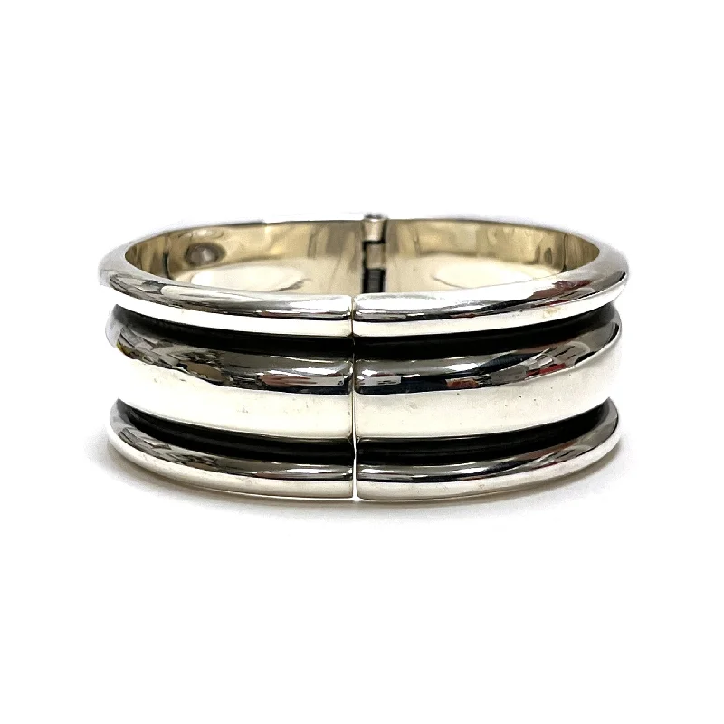 Stackable bangles with intricate designs for women who love trendy, layered looks -Sterling Silver Hinged Bracelet