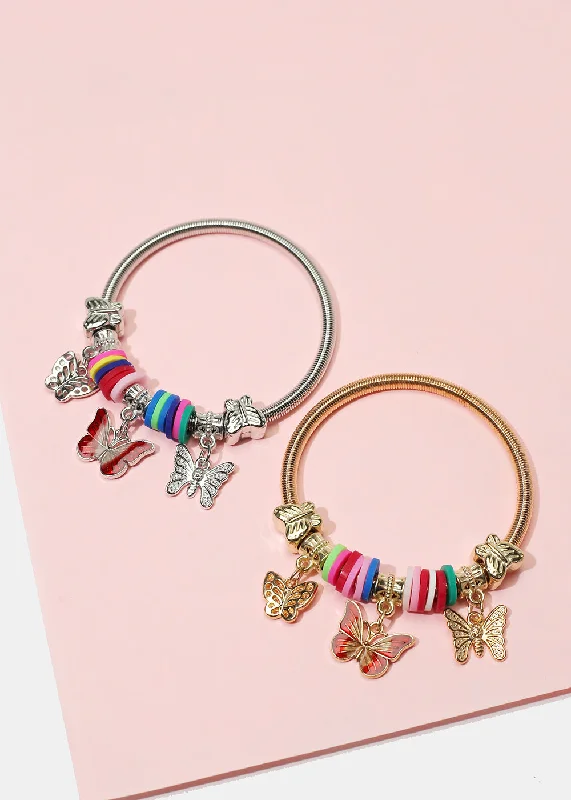 Stackable bangles with playful patterns and colors for a fun, layered look -Butterfly Charm Coil Bracelet