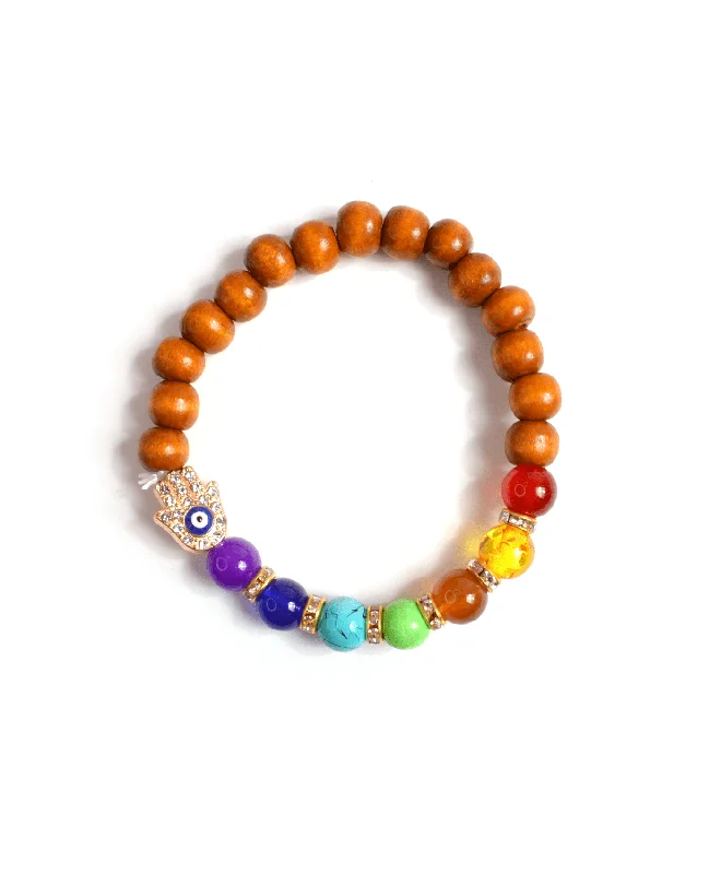 Colorful enamel bangles for women who love vibrant, artistic accessories -Chakra Symbols Wooden Bracelet