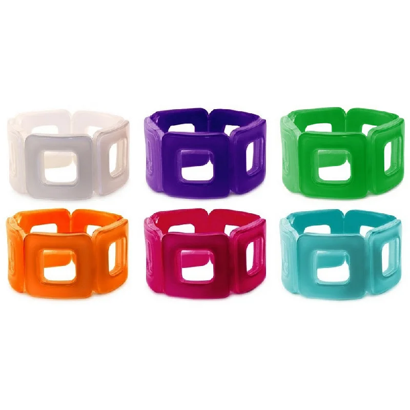 Bold geometric bangles for women who love contemporary, edgy jewelry designs -Square Elasticated Resin Pop Bracelet