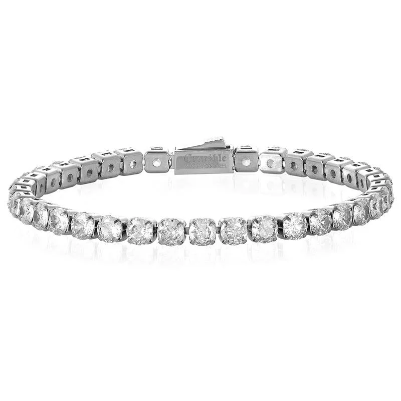 Custom birthstone bracelets for personalized, meaningful gifts that celebrate loved ones -Crucible Los Angeles 5mm Simulated Diamond Silver Tennis Bracelet - 7.5"