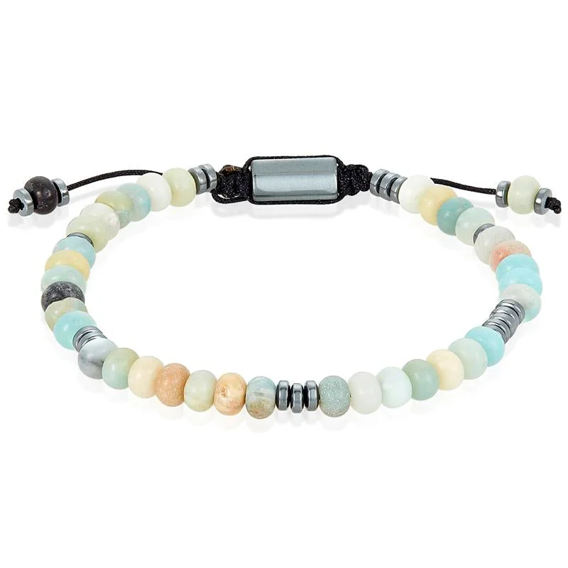 Classic gold bangles for women who love elegant, timeless accessory pieces -Crucible Los Angeles Amazonite Rondelle Beads with Hematite Disc Beads on Adjustable Cord Tie Bracelet