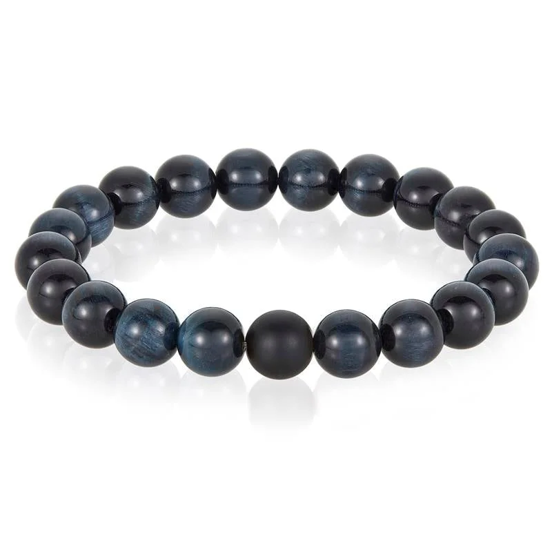 Beautiful silver bracelets with sparkling cubic zirconia stones for an affordable luxury look -Crucible Los Angeles Polished Midnight Tiger Eye and Black Matte Onyx 10mm Natural Stone Bead Stretch Bracelet