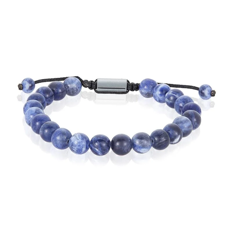 Gemstone-encrusted bangles with sapphires and diamonds for a luxurious touch -Crucible Los Angeles Sodalite Natural Stone 8mm Beads on Adjustable Cord Tie Bracelet