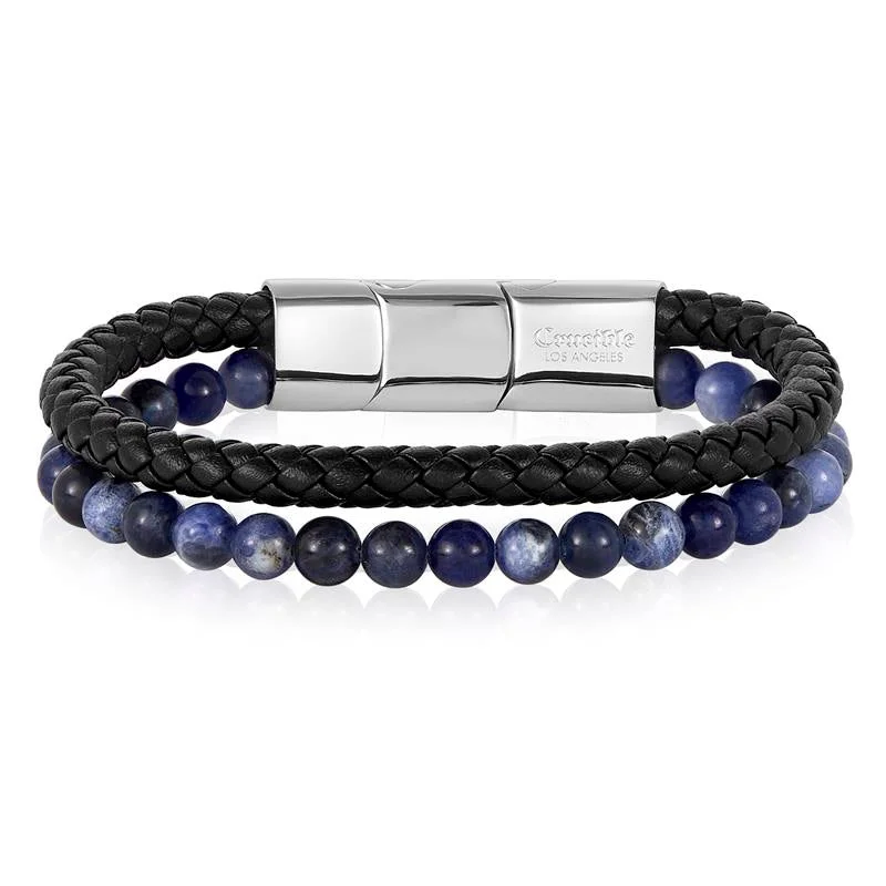 Multi-strand bracelets for women who enjoy layered, textured accessory designs -Crucible Natural Stone Bead and Leather Bracelet - 8.25" + 0.5" Ext