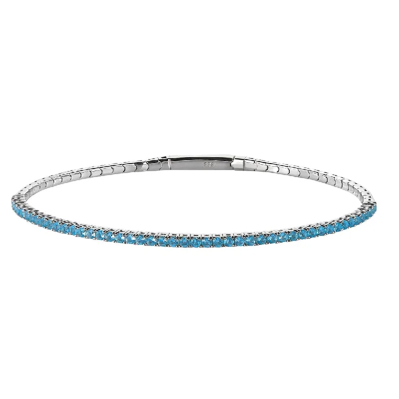 Engraved bangle bracelets with custom messages or dates for a sentimental touch -Cubic Zirconia Blue March Bracelet in Sterling Silver