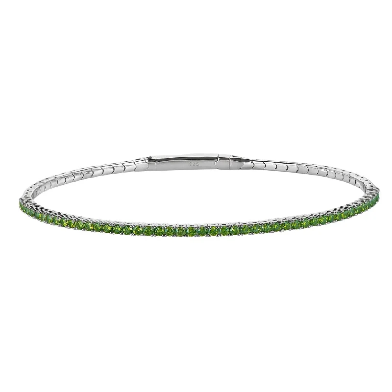 Elegant diamond bangles for women who love refined and luxurious jewelry styles -Cubic Zirconia Green August Bracelet in Sterling Silver