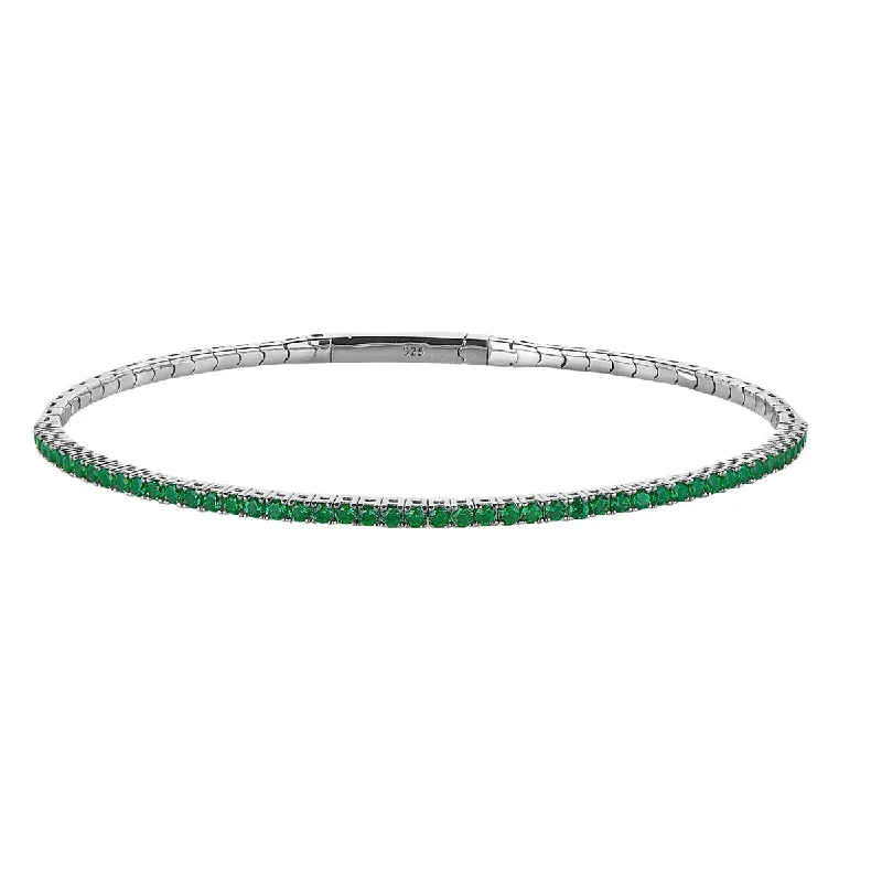 Statement bangle bracelets with oversized gemstones for a dramatic, fashionable look -Cubic Zirconia Green May Bracelet in Sterling Silver