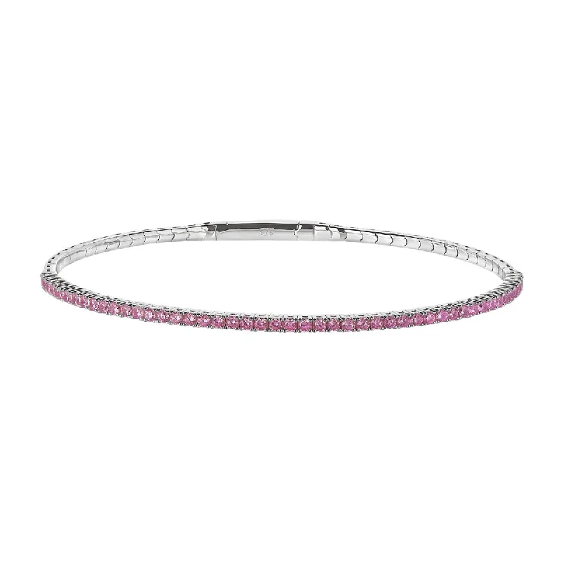 Personalized engraved bangles with initials or dates for a meaningful gift idea -Cubic Zirconia Pink October Bracelet in Sterling Silver