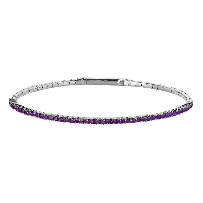 Minimalist sterling silver bangles with sleek finishes for casual, elegant wear -Cubic Zirconia Purple February Bracelet in Sterling Silver