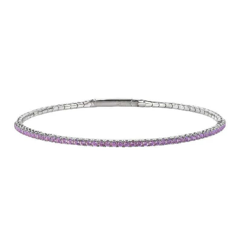 Layered leather bracelets for women with unique textures and earthy appeal -Cubic Zirconia Purple June Bracelet in Sterling Silver