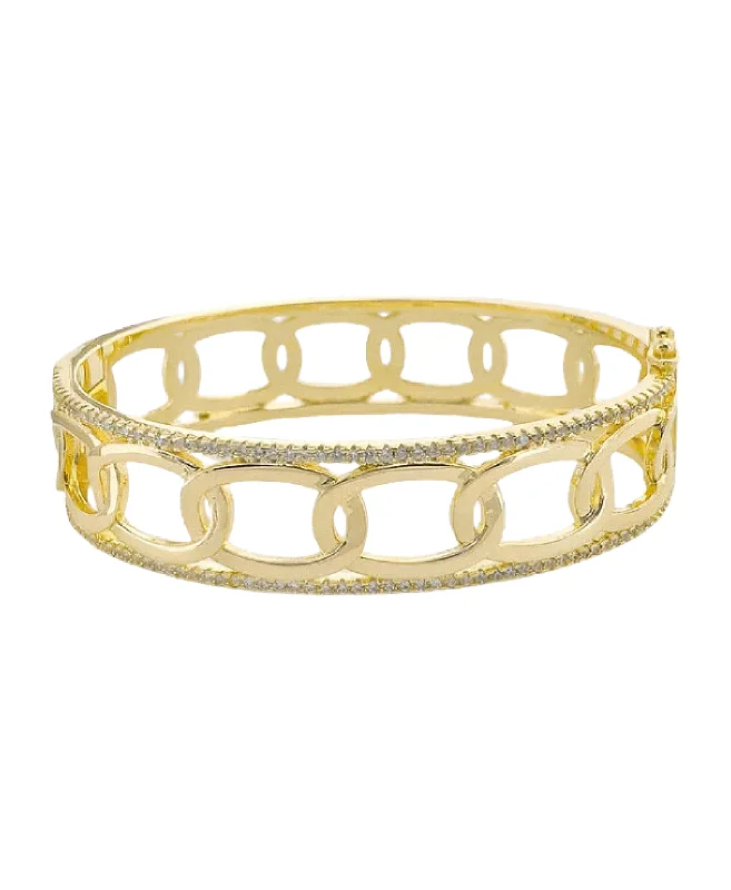 Wide bangles with intricate patterns for a bold, statement-making accessory -CZ Oval Bangle Bracelet