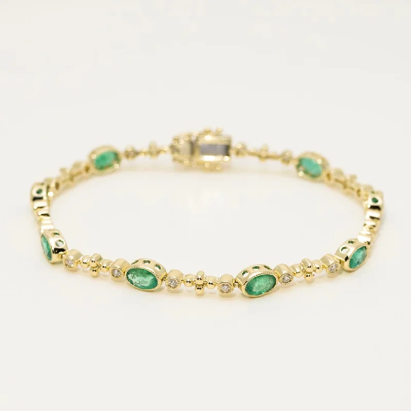 Charm bracelets for women who love meaningful accessories with customizable charms -Dabakarov Oval Emerald Bracelet in 14kt Yellow Gold with Diamonds (1/3ct tw)