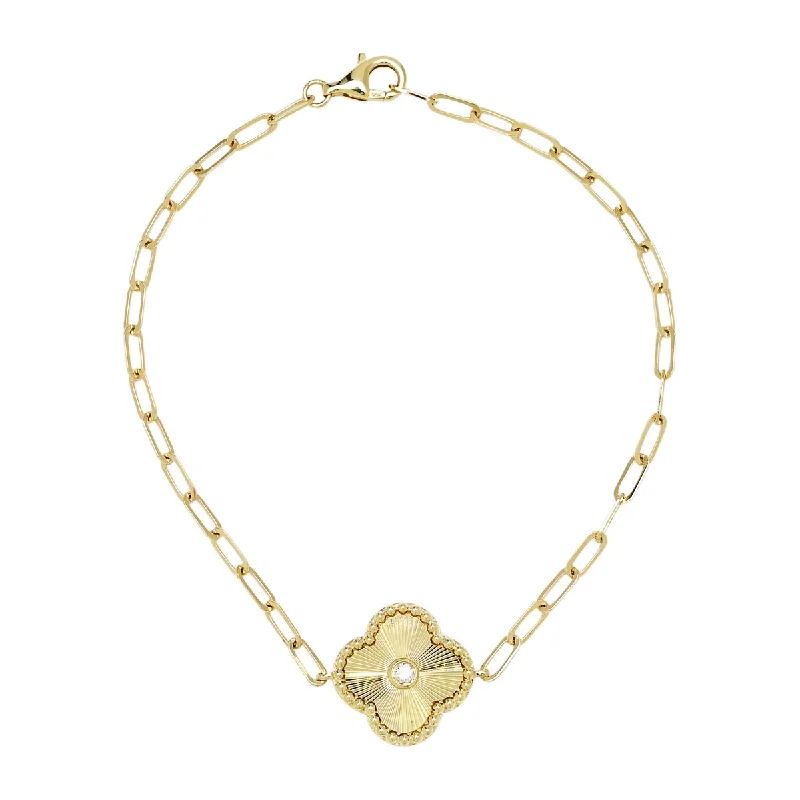 High-end diamond bracelets with luxurious designs for an exclusive, sparkling gift -Diamond Clover Link Bracelet in 10kt Yellow Gold (1/20ct tw)