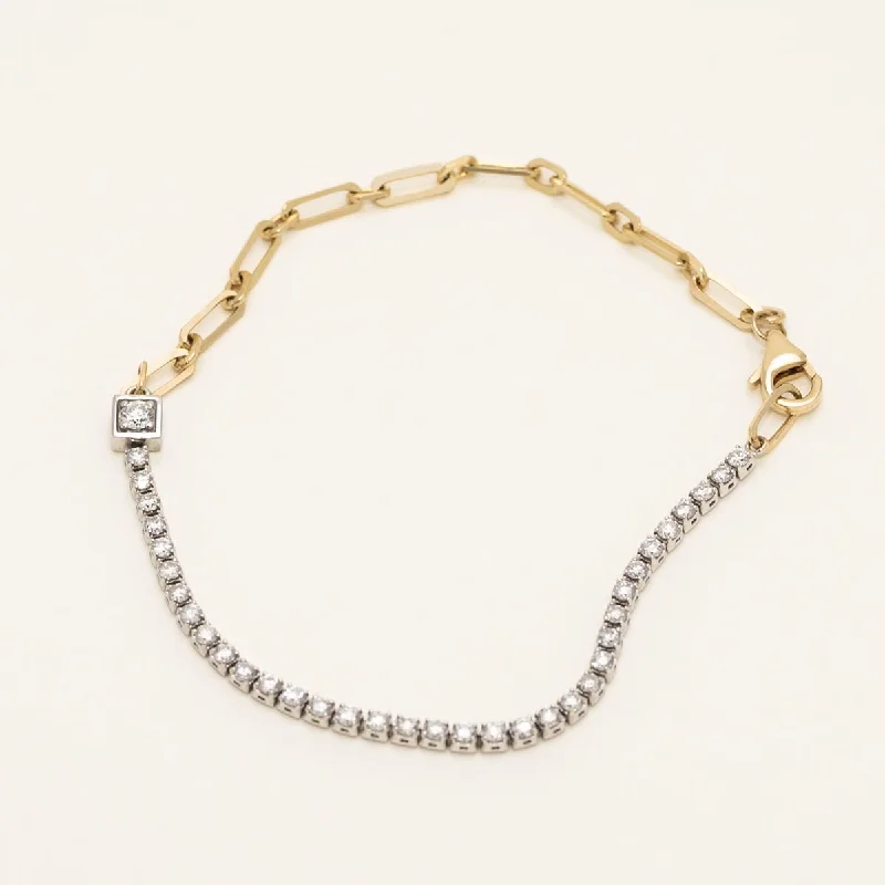 Stackable bracelets with multiple layers for women who love versatile accessorizing -Diamond Tennis and Paperclip Link Bracelet in 14kt Yellow and White Gold (1ct tw)