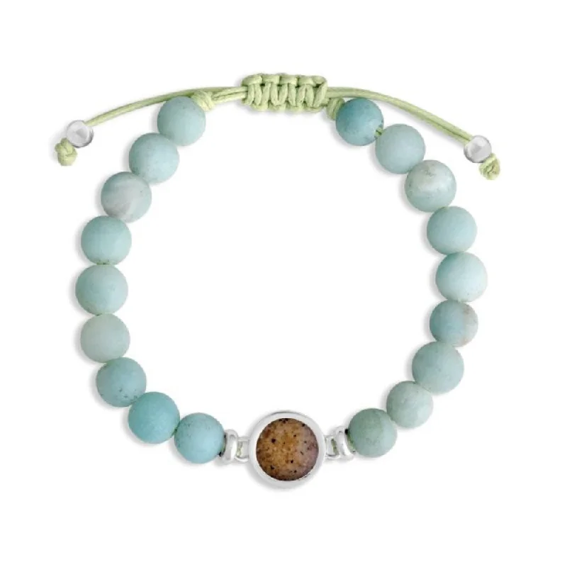 Wrap bracelets with leather cords and beads for a bohemian, relaxed style -Dune Beaded Bracelet Adjustable - Round - Amazonite