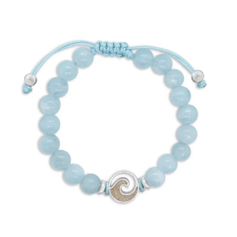 Stylish men’s leather bracelets with stainless steel accents for a rugged look -Dune Beaded Bracelet Adjustable - Wave - Aquamarine