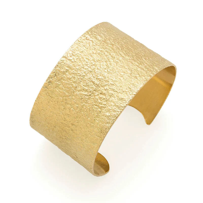 Fashionable stacked bracelets for a layered look with a mix of metals -Earthy Textured Gold Cuff Bracelet