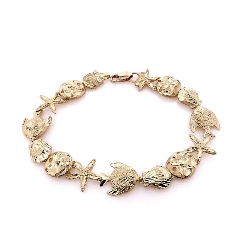 Bohemian-style bracelets with woven designs for a relaxed, free-spirited accessory -Estate 14k Yellow Gold Sea Life Motif Bracelet