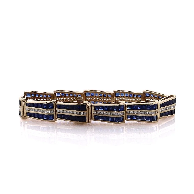 Unique engraved bracelets with custom messages for a sentimental and thoughtful touch -Estate 18 Karat Yellow Gold Tapered Link Sapphire and Diamond Bracelet