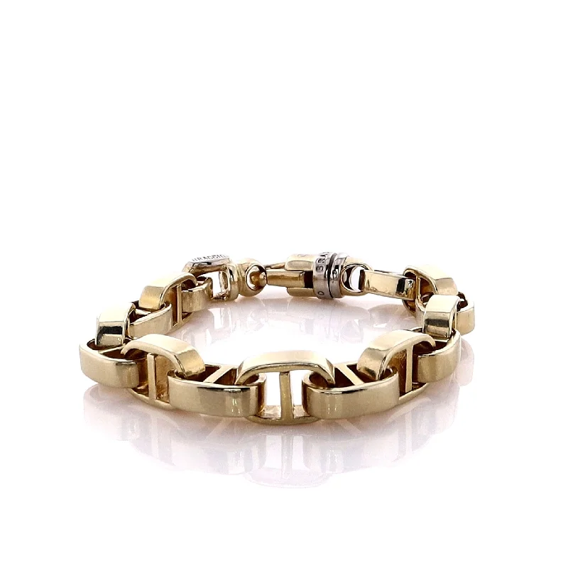 Gold-plated bracelets for women who love high-fashion accessories at an affordable price -Estate Braccio 14k Yellow Gold Squared Anchor Link Bracelet