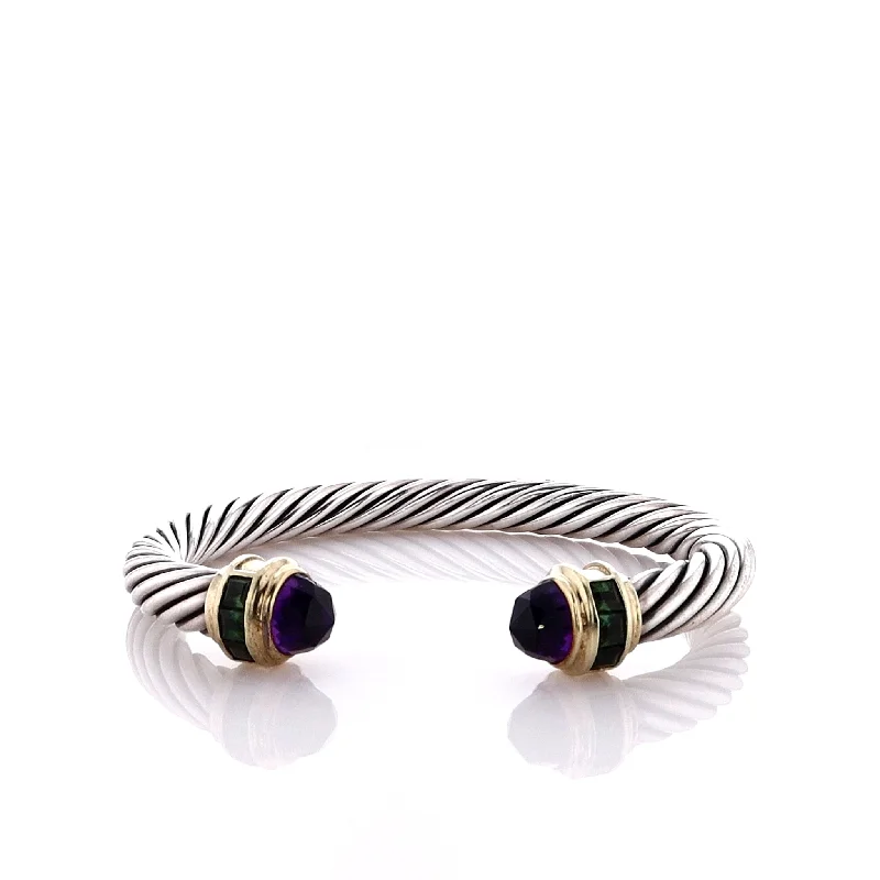 Minimalist sterling silver bracelets with clean, sleek lines for subtle elegance -Estate David Yurman Two-Tone Faceted Amethyst and Green Tourmaline Cuff Bracelet