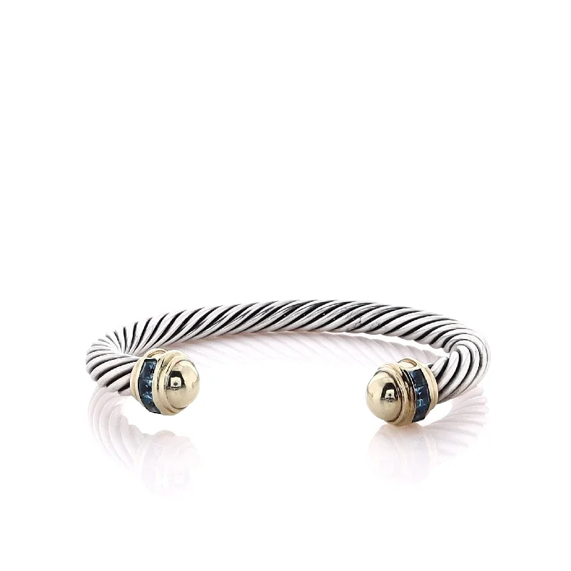 Minimalist sterling silver bangles with sleek finishes for casual, elegant wear -Estate David Yurman Two-Tone Cable Design Blue Topaz Cuff Bracelet