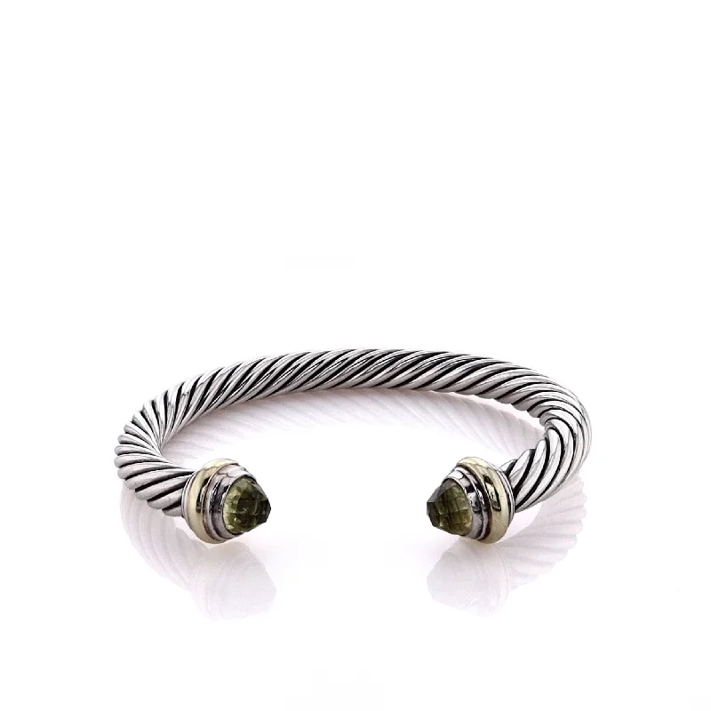 Classic gold bangles for women who love elegant, timeless accessory pieces -Estate David Yurman Two-Tone Prasiolite Ends Classic Cable Cuff Bracelet