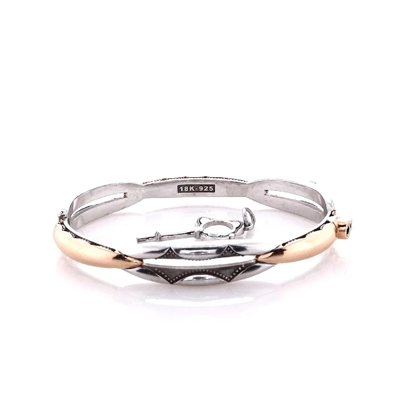 Tennis-style bracelets with sparkling diamonds for a luxurious, glamorous look -Estate Tacori Sterling Silver and 18 Karat Rose Gold Promise Bangle Bracelet With Key