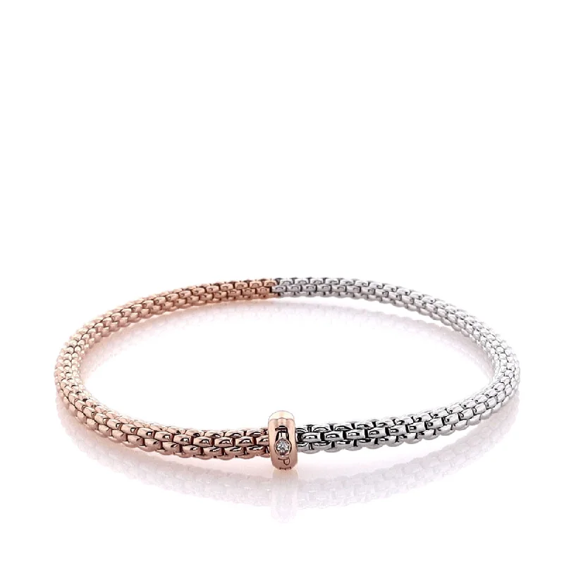 Modern mixed-metal bangles for women who love combining different metal tones -Fope 18k Two-Tone Prima Flex'it Bracelet Mesh Bracelet - Medium