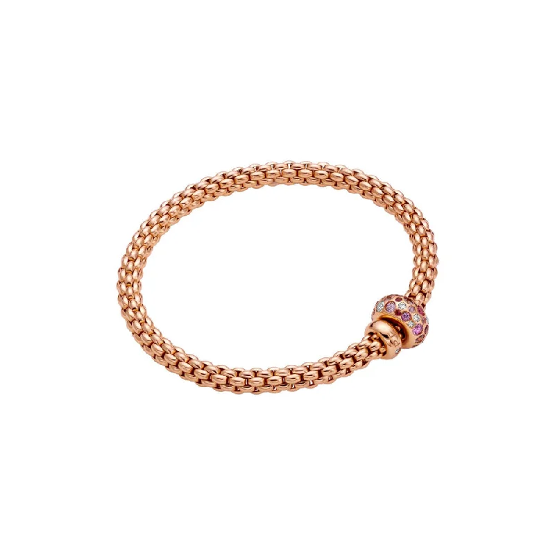 Custom photo bracelets with images or designs for a personalized, meaningful gift -Fope Solo 18k Rose Gold Flex-It Bracelet with Pink Sapphires and Diamonds