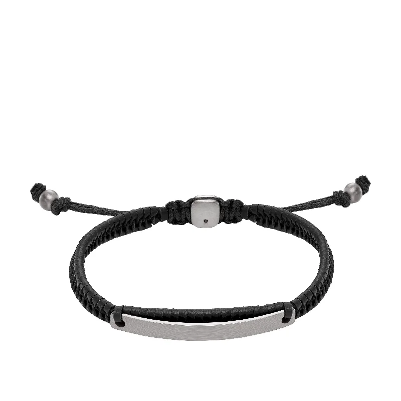 Simple adjustable leather bracelets for men who prefer casual, everyday wear -Fossil Men's Elliott Black Leather ID Bracelet