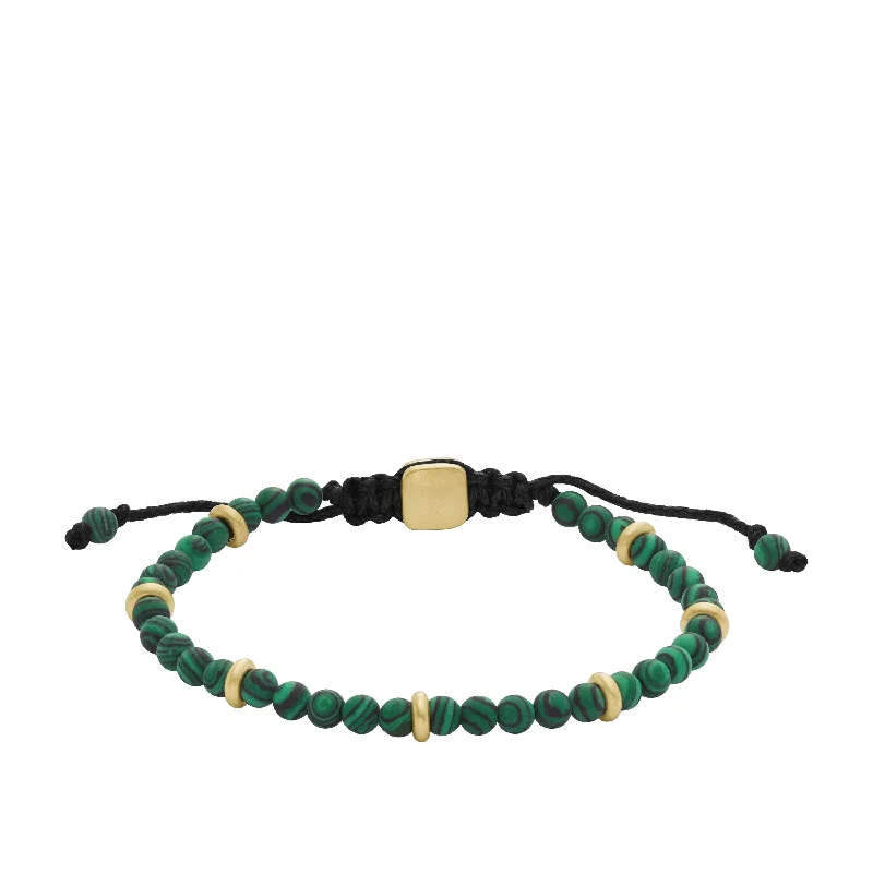 Layered gold bangles for women who love stacking accessories for a chic appearance -Fossil Men's Merritt Arm Stack Green Malachite Beaded Bracelet