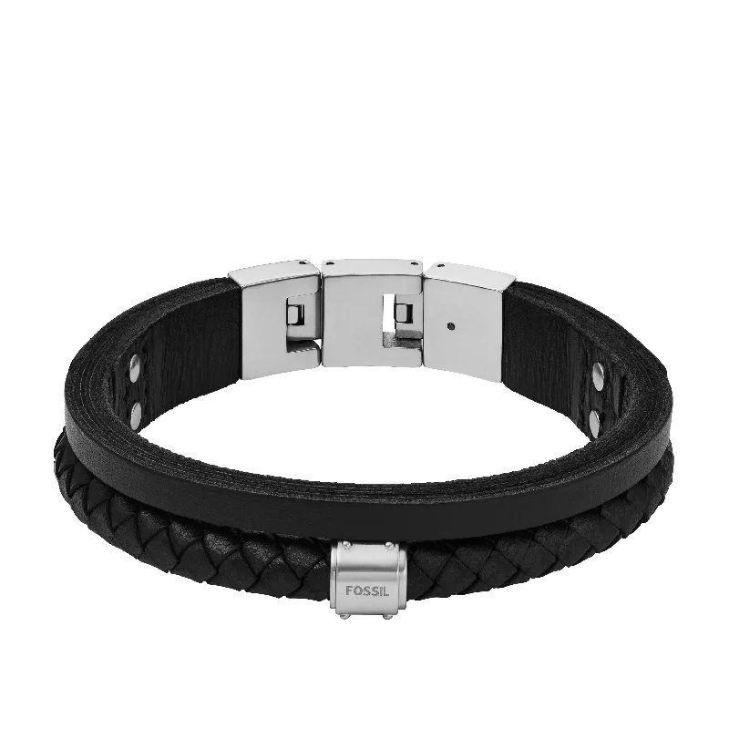 Personalized charm bangles for meaningful, custom jewelry that tells a story -Fossil Men's Multi-Strands Black Leather Multi-Strand Bracelet