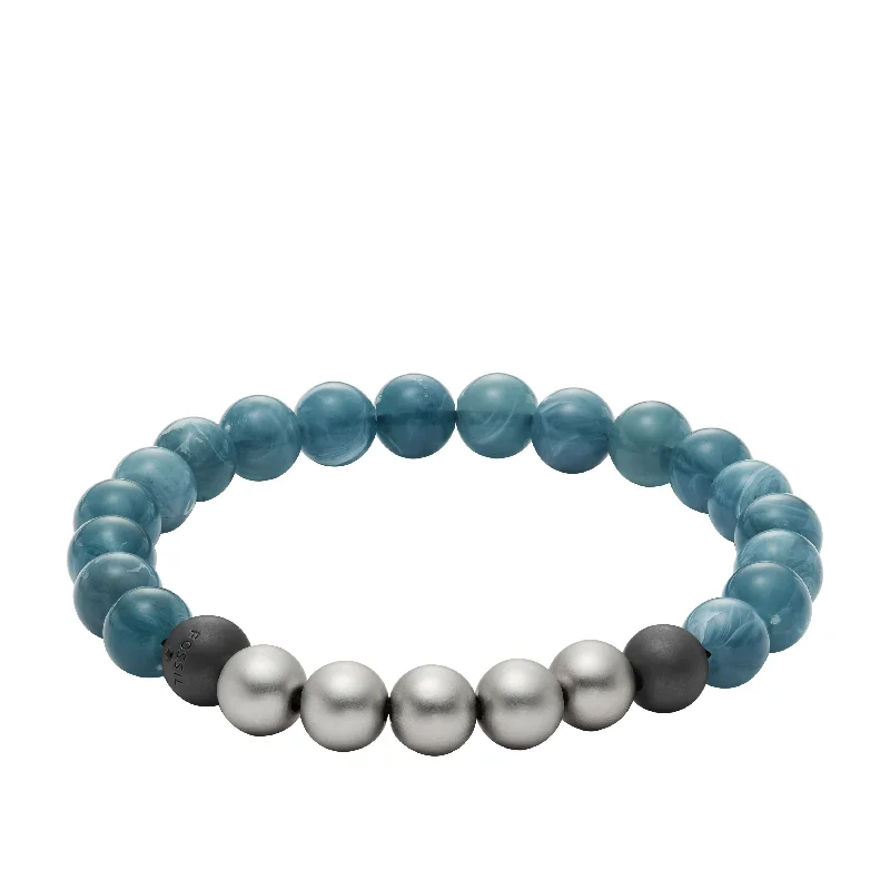 Fashionable stacked bracelets for a layered look with a mix of metals -Fossil Men's Summer Fashion Blue Gray Acrylic Beaded Bracelet