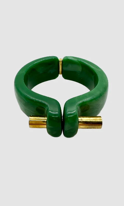 Silver bangles for women who love timeless and classic jewelry designs -TRIFARI 60s Jade Like Resin Bracelet