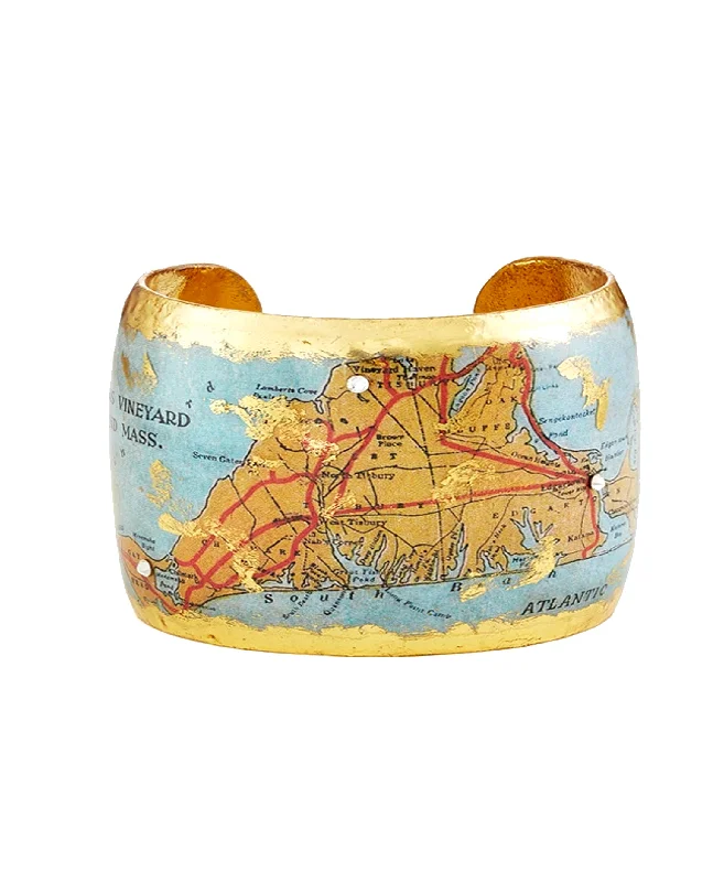 Unique engraved bracelets with custom messages for a sentimental and thoughtful touch -Handmade "Martha's Vineyard" Map Cuff Bracelet