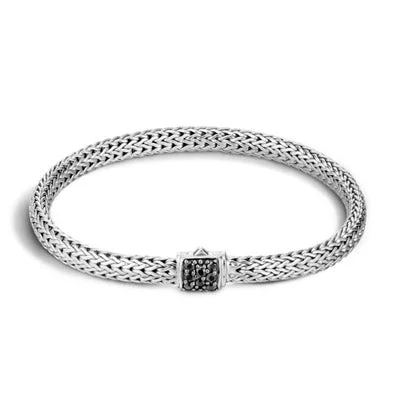 Modern geometric bangles with clean lines and unique shapes for contemporary style -John Hardy Icon Bracelet in Sterling Silver with Black Sapphire (5mm)